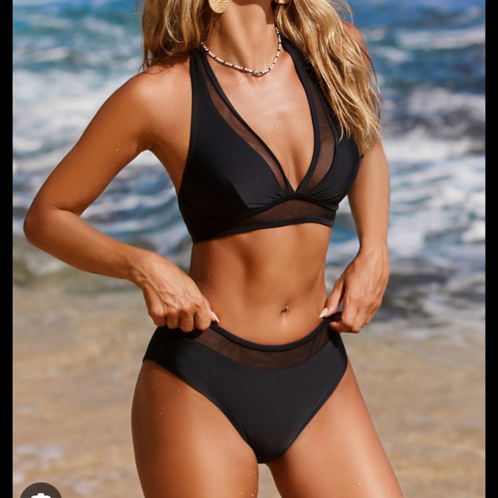 Mesh Halter Bralette & High Waist Bikini Set- Small
